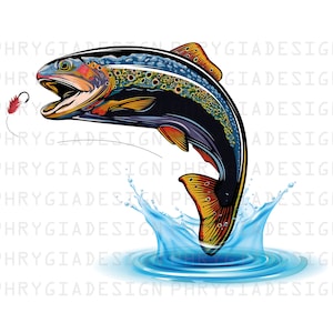 Rainbow Trout Clipart , Trout Fish Digital Download , Trout Clipart , Fishing Clipart , Trout PNG ,  Fishing Clipart , Fisherman