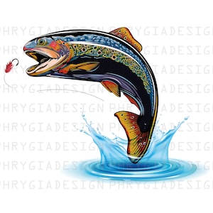 Rainbow Trout Clipart , Trout Fish Digital Download , Trout Clipart ,  Fishing Clipart , Trout PNG , Fishing Clipart , Fisherman