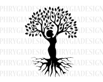 Afro Woman Tree Svg , Women Empowerment Svg , Mother Nature Svg , Tree With Roots , Woman Silhouette Svg , Digital Download