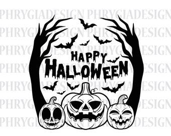 Happy Halloween Svg , Halloween Shirt Svg , Happy Halloween Sign , Pumpkin Svg , Bat Svg , Halloween Png , Halloween Clipart