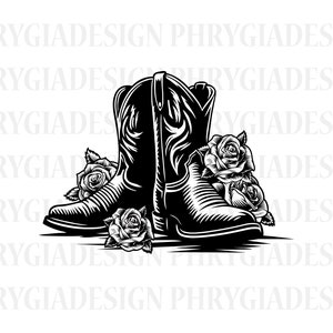 Cowboy Boots With Roses Svg , Cowboy Boots Svg , Cowboy Clipart , Western Svg , Cowgirl Boots Svg , Digital Download , Instant Download
