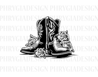 Cowboy Boots With Roses Svg , Cowboy Boots Svg , Cowboy Clipart , Western Svg , Cowgirl Boots Svg , Digital Download , Instant Download