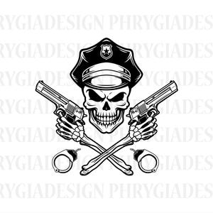 Crâne de police Svg Png, Svg police, crâne de policier, Svg uniforme de flic, Svg flic, Svg de chemise de police, Svg de papa policier, Police cutfile