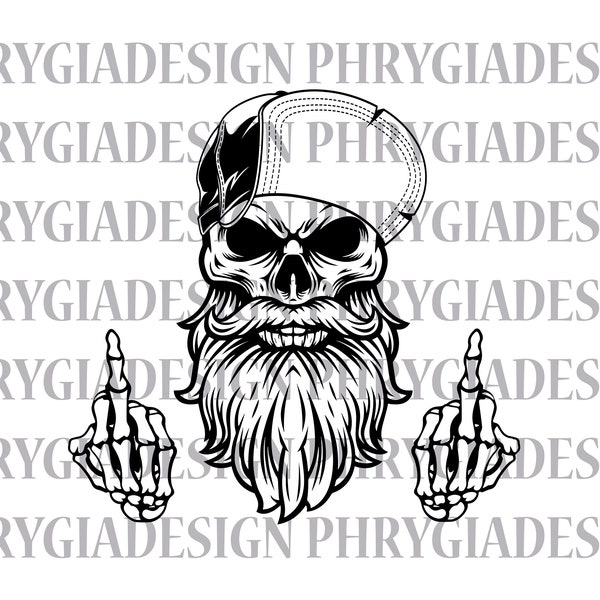 Skull Middle Finger Svg Png , Skull Svg , Bearded Skull Svg , Skeleton Svg , Skull Shirt Svg , Skull Clipart , Digital Download