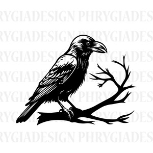 Crow Svg , Crow Clipart , Crow Bird Design , Crow on Tree Branch Svg , Halloween Crow , Brid Svg , Digital Download , Instant Download