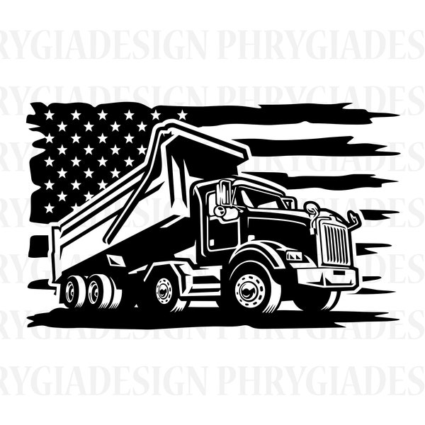 Dump Truck Svg Png , Us Flag Svg , Construction Equipment Svg , Vehicle Truck ,  Digital Download , Instant Download