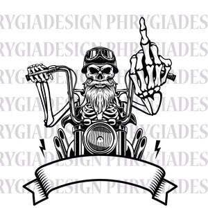 Motorradfahrer SVG Png, Motorrad Schädels svg, Skelett Mittelfinger, Motorrad svg, Chopper svg, Motorradskelett svg, Schädel