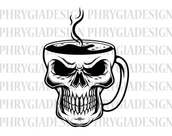 Skull Coffee Svg , Coffee Lover Svg , Caffeinated Svg , Death Drinking Coffee , Coffee Svg , Coffee Shirt Svg , Coffee Mug Svg , Skull Svg