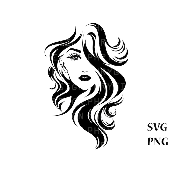 Belle femme Svg Png, Svg Silhouette femme, visage de femme, cheveux Svg, fille Svg, visage Svg, téléchargement numérique, téléchargement immédiat