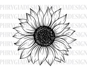 Contorno de girasol Svg , Girasol Png , Girasol Svg , Girasol Clipart , Flor Svg , Flor Png , Descarga digital , Descarga instantánea