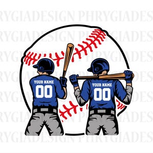 Two Baseball Player Svg , Personalized Name Svg , Baseball Shirt Svg , Baseball Cutfile , Baseball Player Clipart , Baseball Dad Svg Png