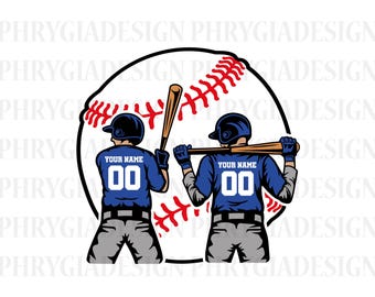 Two Baseball Player Svg , Personalized Name Svg , Baseball Shirt Svg , Baseball Cutfile , Baseball Player Clipart , Baseball Dad Svg Png