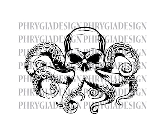 Skull Octopus Svg , Tentacles Svg , Ocean Sea Monster , Octopus Svg , Kraken Svg , Skull Tentacles Svg , Dead Skeleton Svg , Skull Svg