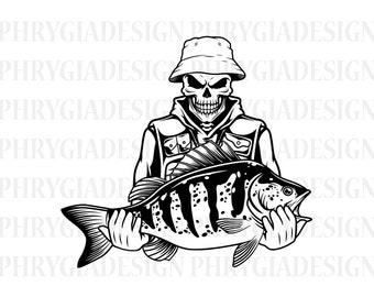 Skallefiskare Svg, Fiskarskjorta Svg, Skallefiske Svg, Skelettfiskare Svg, Fiskare Clipart, Fiske Svg, Fiskar Svg