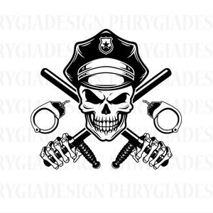 Police Skull Svg, tête de mort policier, police Svg, Svg uniforme de flic, Svg flic, Svg chemise de police, Svg papa policier, Police cutfile