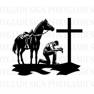 Cowboy Kneeling At Cross Svg , Kneeling Svg , Kneeling Praying , Cowboy Svg , Kneeling Cowboy Svg , Rodeo Boy Svg , Western Cowboy Svg