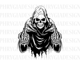 Grim Reaper Svg , Grim Reaper Middle Finger Svg ,  Death Svg , Skeleton Svg , Horror T-Shirt Svg , Halloween Svg , Digital Download