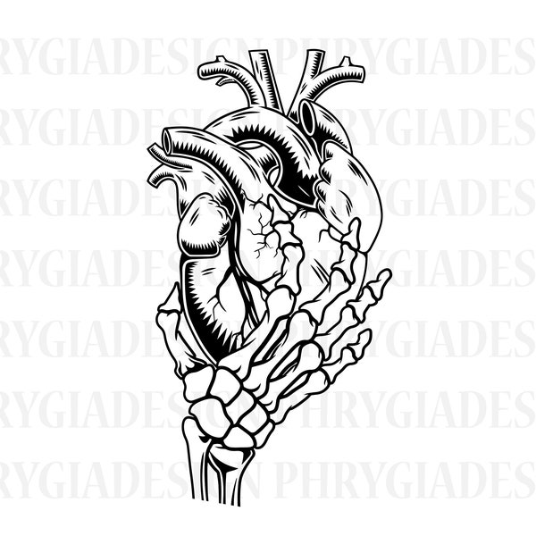 Skeleton Hand Holding Heart Svg , Heart Svg , Skeleton Hand Svg , Skull Heart Svg , Digital Download , Instant Download