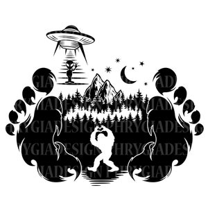 Bigfoot y Alien Svg Png , Bigfoot Svg , Alien Svg , Ufo Svg , Yeti Svg , Descarga digital , Descarga instantánea