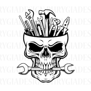 Skull Mechanic Svg Png , Repair Tools Svg , Skull Svg , Wrenches Svg , Tools Svg , Repair Svg , Digital Download , Instant Download