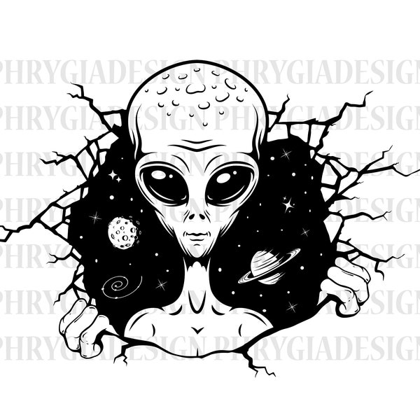 Alien Coming Out Of Wall Svg , Alien Break Through Wall Svg , Alien Svg , Alien Clipart , Alien Shirt Svg , Space Svg , Planet Svg