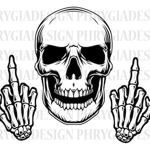 Skull Middle Finger Svg , Skull Svg , Skeleton Svg , Skull Clipart , Skull Sublimation , Digital Download , Instant Download
