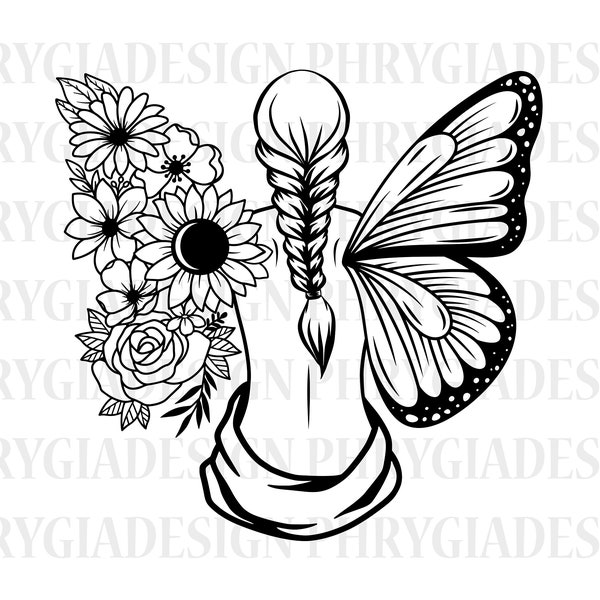 Floral Woman Svg Png , Woman With Flower Svg , Butterfly Flower Svg , Girl Butterfly Fairy Svg , Floral Butterfly Svg , Instant Download