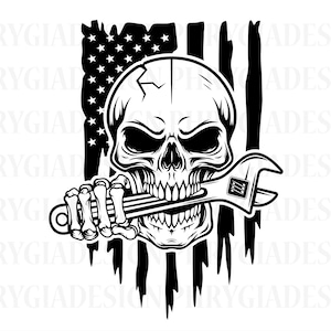 US Skull Mechanic Svg Png , Wrench Svg , Mechanic Skull Svg , Skull Svg , Tools Svg , Repair Svg , Digital Download , Instant Download