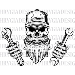 Skull Mechanic Svg Png , Skull Svg , Wrenches Svg , Tools Svg , Repair Svg , Bearded Skull Svg , Digital Download , Instant Download image 1