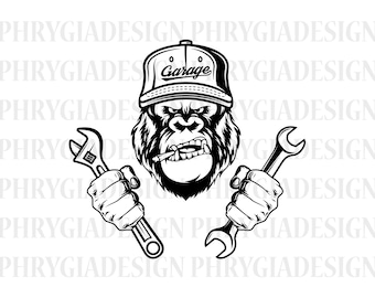 Gorilla Mechaniker svg, Gorilla svg, Werkzeuge svg, Schraubenschlüssel svg, Reparatur svg, Angry Gorilla svg, digitaler Download, sofortiger Download