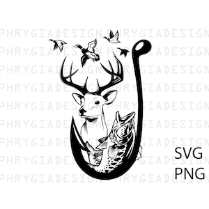 Deer Hunting Svg Png , Fishing Svg , Duck Scenery Svg , Bass , Fish Hook , Buck , Flying Ducks , Instant Download , Digital Download