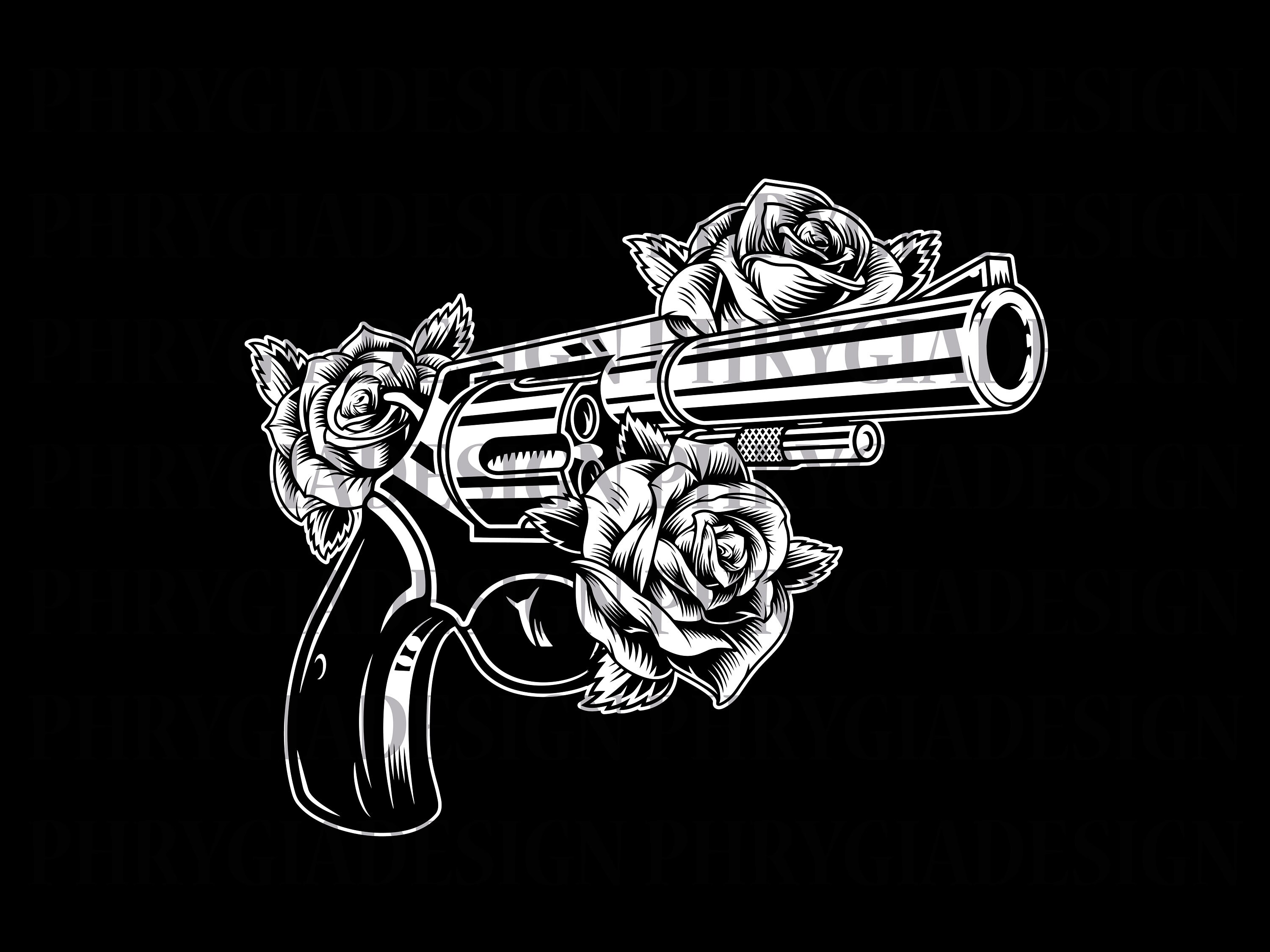 Vector Guns Roses Gun and Roses Svg , Gun Svg , Hand Gun , Roses Svg , Pistol Svg , Gun ...