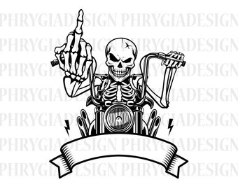 Motocyklista Svg, Motocykl Svg, Szkielet Środkowy Palec, Czaszka Motocykla Svg, Chopper Svg, Szkielet Motocykla Svg, Koszulka Motocyklisty
