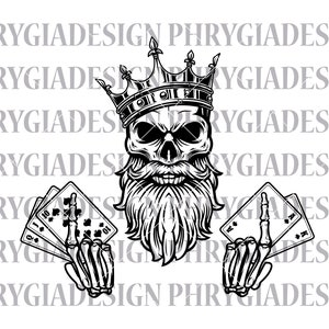 Tête de mort joueur Svg, King Of Poker Svg, Poker Cards Svg, Royal Flush Svg, clipart cartes, cartes de poker, Poker Svg, téléchargement numérique