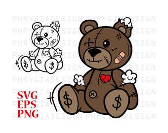 Beaten Teddy Bear Svg Eps Png , Teddy Bear Svg , Teddy Bear con cuore , Teddy Bear Clipart , Cricut Cut Files , Download digitale