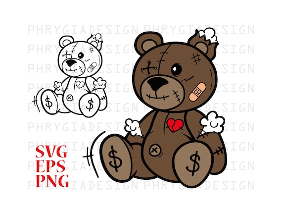 Beaten Teddy Bear Svg Eps Png , Teddy Bear Svg , Teddy Bear With Heart ,  Teddy Bear Clipart , Cricut Cut Files , Digital Download