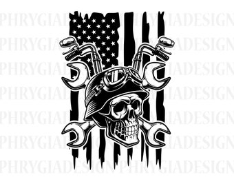 Us Biker Skull Svg, Kierownica motocyklowa Skull, Motocyklista Svg, Motocykl Svg, Motocykl Czaszka Svg, Szkielet motocykla Svg