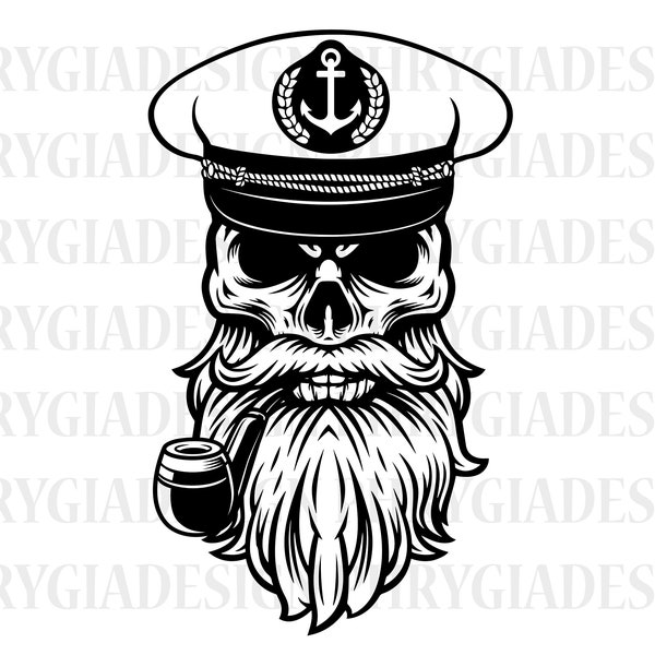 Skull Boat Captain Svg , Sailing Svg , Yacht Cruise Ship Ocean Sea Anchor Navy Sailor , Digital Download , Instant Download