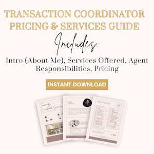 Transaction Coordinator Services & Pricing Guide | TC Pricing Template | TC Services | Real Estate Transaction Coordinator | Printable