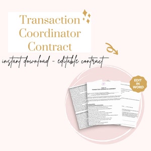 Transaction Coordinator Contract | Transaction Coordinator Agreement | Real Estate Transaction Coordinator | Microsoft Word | Printable