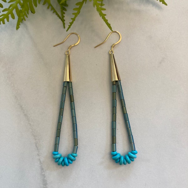 Turquoise and Glass beaded Jacla Earrings