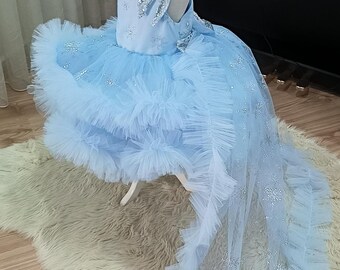women's light blue winter princess dress with snowflakes Snowflake Girls Blue Snowflake Princess Dress