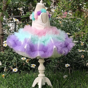 Pastell Regenbogen Kleinkind Tutu Kleid | Geburtstagskind Outfit | Blumenmädchen Kleid | Einhorn Party Kleid | Baby Mädchen Kleid für besondere Anlässe