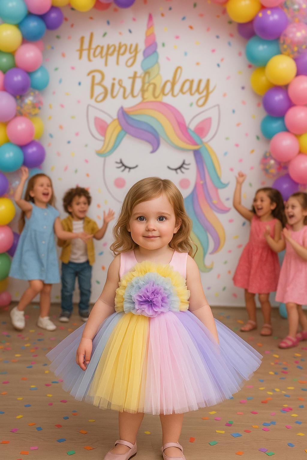 Unicorn Rainbow Tutu Birthday Dress - Whimsical Multicolored Tulle for Toddler Celebrations & Gift Giving