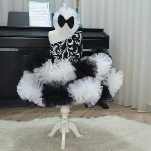 Black and White tutu Dress-Sequined Special Occasion First Birthday Outfit, Toddler Party Dress-Ball gown costume