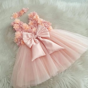 Newborn Photoshoot Dress | Floral Toddler Birthday Tutu Outfit | İnfant Salmon Pink Girl&#39;s Apparel & Accessories