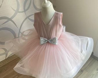 Handmade Pink Pleated Baby Girl Dress: Special Occasion Party Outfit