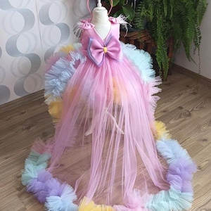 Rainbow Unicorn Tutu Dress: Baby Girl 1st Birthday Outfit