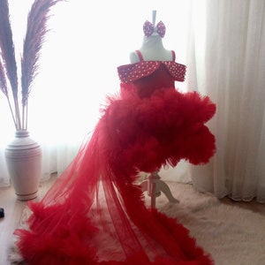 Red Flower Tutu Dress: Pearl Embroidered First Birthday Outfit