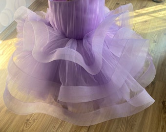lilac babygirl flower dress, special occasion pegeant tutu,one sleeve fluffy ,girl ball gown with long train, long tailed dress